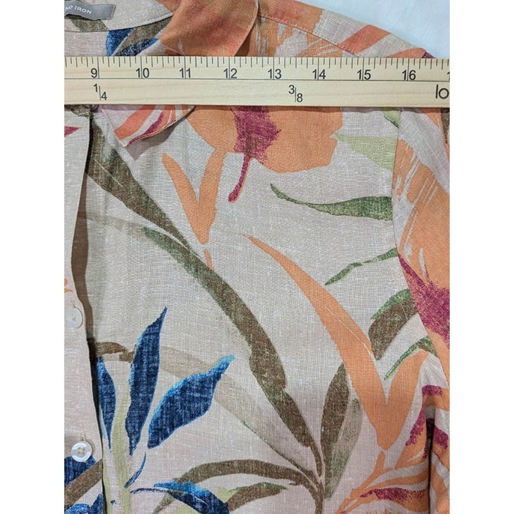 Chico's Linen Blouse Womens L 12 Botanical Tropical Resort Coastal Boho Vacation - Picture 5 of 11